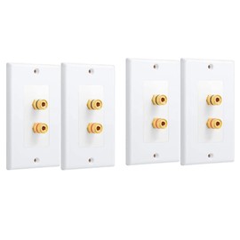 4 Pack Single Gang 1.0 Speaker Wire Wall Plate (Banana Plug Wall Plate) for 1.0 Speaker, White