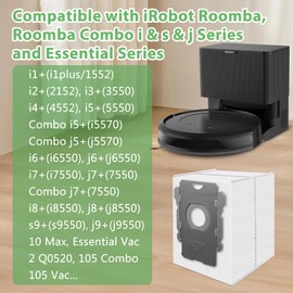 Paquete de 12 bolsas de aspiradora de repuesto para iRobot Roomba i7+, i8+, i3+, i4+, i5+, i6+, i1+, s9+, s9 Plus, Combo j8+, j9+, 10 Max, i, s, j, Essential Series Clean Base - Bolsas automáticas