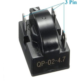 4Pcs Replacement Part QP-02-4.7 PTC Refrigerator Start Relay 3Pin Coolers Compressor Starter 4.7 ohm and Refrigerator Overload Protector Compatible with Mini Fridges and Coolers