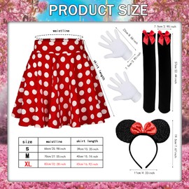 Meanju Meanju Mouse Faschingskostüme Damen Mit Weiß Gepunktet Pailletten Haarreifen+Faltenrock+Overknee Strümpfe+Handschuhe Für Kostümparty, Fasching, Karneval Party (XL), Red Adult Xl