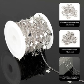 YOUBEIYEE Silver Star Necklace for Women Jewelry DIY Chains Bulk with Open Jump Rings and Lobster Clasps, Cable Link Chain Jewelry Making Supplies