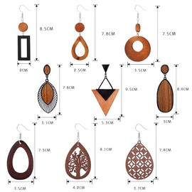 Sanfenly 9 Pairs Wooden Earrings for Women African Natural Wooden Dangle Earrings Lightweight Drop Earring Ethnic Statement Drop Earring Set