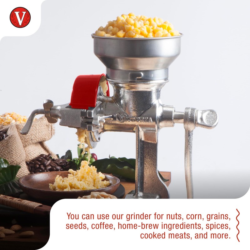 Victoria Manual Cast Iron Grain Mill with Low Hopper, Premium