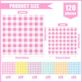 Whaline 120Pcs Gingham Cocktail Napkins 6 Pastel Colors Plaid Paper Napkins Colorful Checkered Disposable Dinner Napkins for Spring Summer One Silly Goose Party Table Decorations