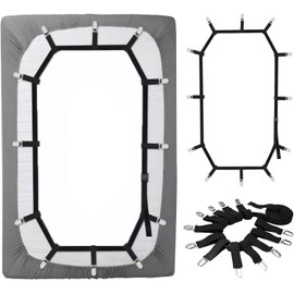 Sheet Fasteners, Bed Sheet Holder Straps Criss,12Clips Adjustable Elastic Bed Sheet Holder Straps for Full for Twin Queen King Mattress Holders - Bed Sheet Strap (Black)