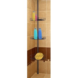 Home Basics 3-Tier Tension Rod Shower Caddy, Bronze