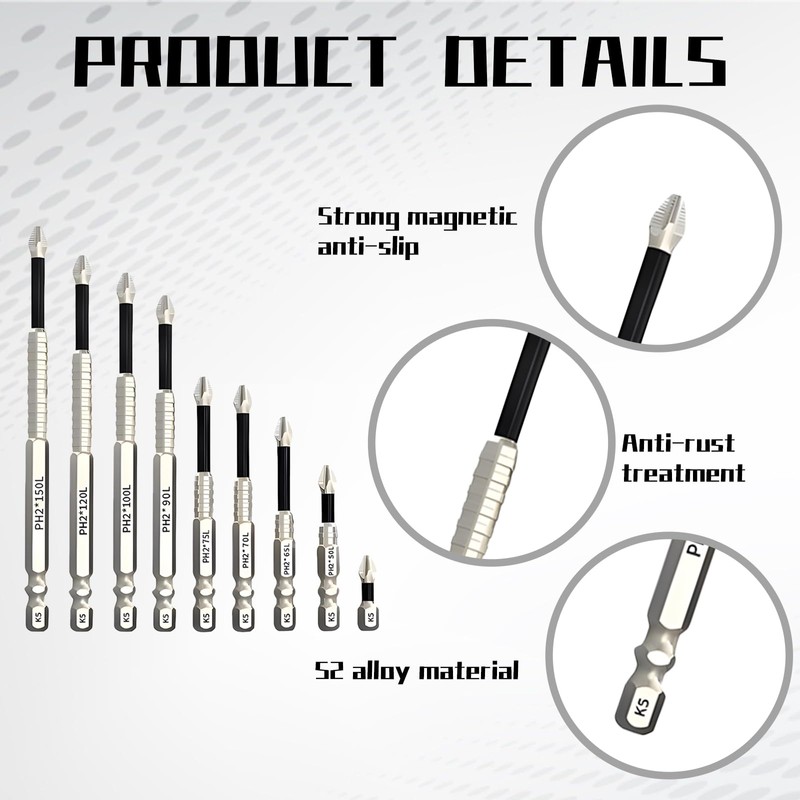 High Magnetic Screwdriver Drill Bit Set, 9pcs Impact Driver Bits