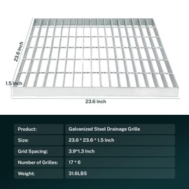 24"x24" Heavy Duty Galvanized Steel Drain Grate - B125 Load Rated Outdoor Drainage Cover, Corrosion Resistant Driveway Grate for Yard, Patio, Garden & Commercial Use
