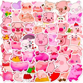 Pig Stickers for Laptop (50 Pieces), Gift for Children, Teenagers, Adults, Boys, Pig Waterproof Vinyl Stickers for Scrapbooking, Skateboard, Car, Luggage