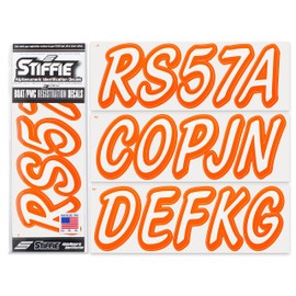 STIFFIE Whipline Solid White/Orange 3" Alpha-Numeric Registration Identification Numbers Stickers Decals for Boats & Personal Watercraft