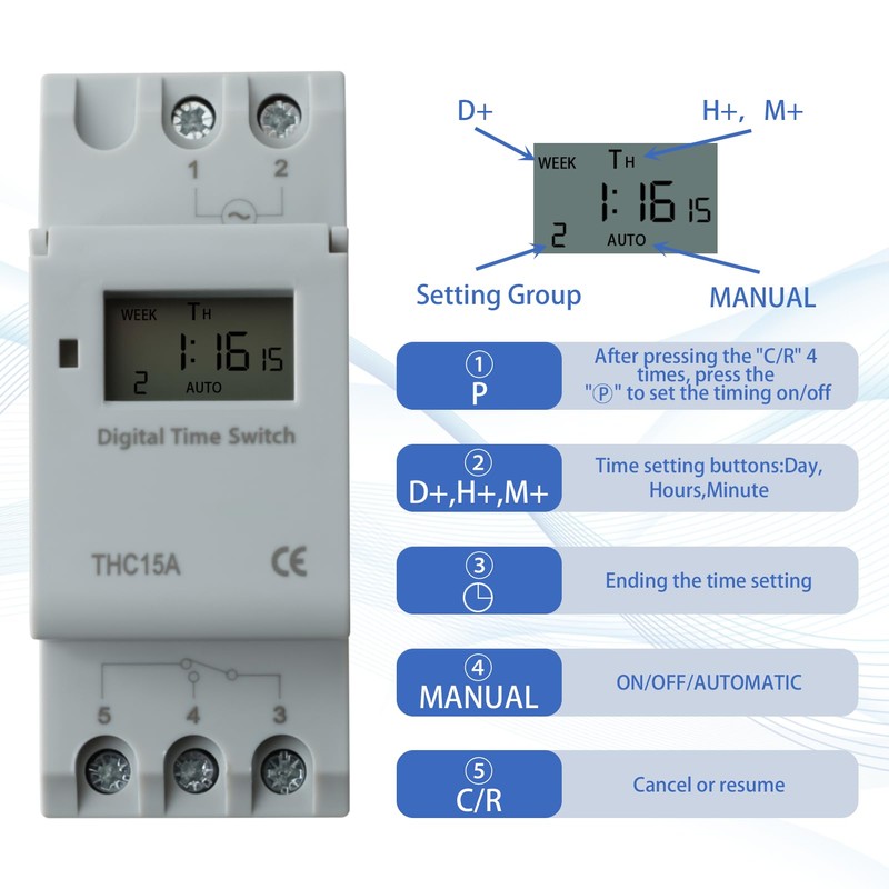 THC15A Weekly LCD Digital Electronic Timer Relay Programmable for Public