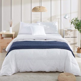 BOURINA Textured Solid Soft Sofa Throw Couch Cover Knitted Decorative Blanket （Navy, 50x90 inches）