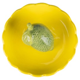 Villa d'Este Home Tivoli 2020 Piattino decorativo tondo 11,2 cm in ceramica, design limone, Fruit Life