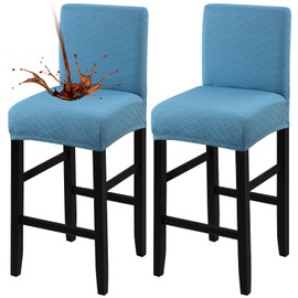 Fuloon Waterproof Bar Stool Covers 2 PCS, Stretch Pub Tall Chair Slipcover with Backs Counter Chair Cover Barstool Slipcovers Removable Washable (Lake Blue, 2 PCS)