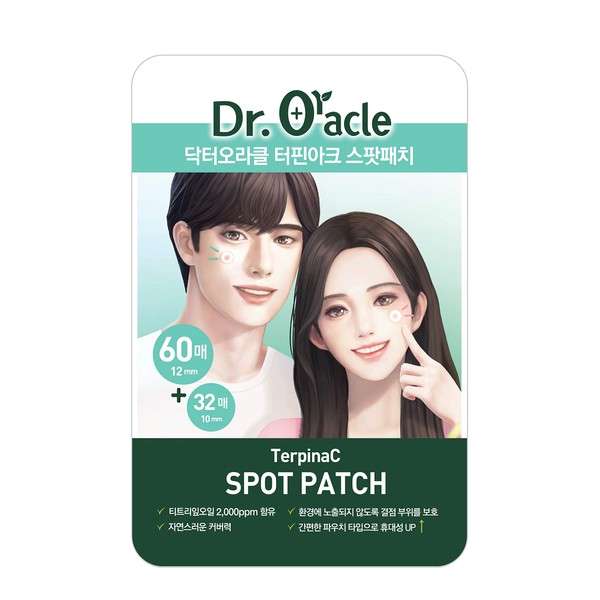 Dr.Oracle TerpinaC - Parche para acné, parches para acné, parches para acné, manchas de acné, manchas de manchas, dermatólogos, 92 parches (2 tamaños) 12 mm, 10 mm