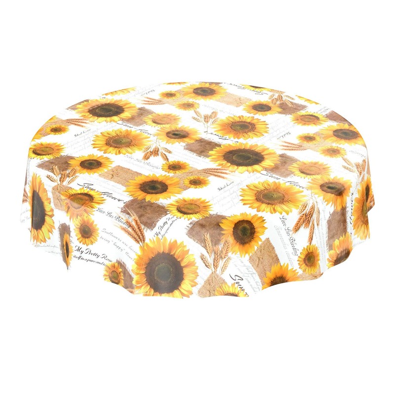 ANRO Oilcloth Tablecloth with Sunflowers and Summer Wheat Pattern in