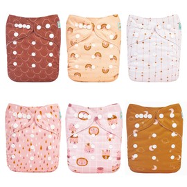 ALVABABY Baby Cloth Diapers 6 Pack with 12 Inserts One Size Adjustable Washable Reusable for Baby Girls and Boys 6DM104