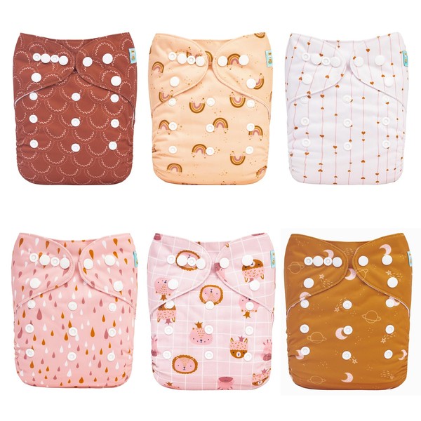 ALVABABY Baby Cloth Diapers 6 Pack with 12 Inserts One