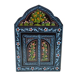 Moroccan Wall Mirror With Doors Hand Painted Arabesque Handmade Decor Small Black