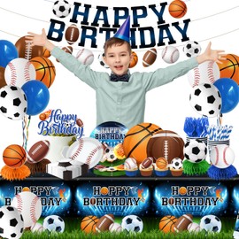 Sports Birthday Party Decorations-All Star Basketball Football Baseball Soccer Tableware Balloons Set for Boy Birthday,Serves 24
