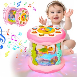 Kabeila Educational Toy for Girls, Babies, Drums, Moving, Children's Birthday Gift, Popular, Musical Instrument, Music Toy, 360 Degree Rotation, Projector, 8 Lights, 6 Marine Biological Voices, Demo