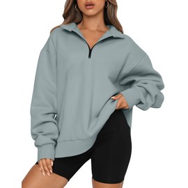 Trendy Queen Women's Oversized Half Zip Fleece Sweatershirts-Cozy Pullover with Pockets, Drop Shoulder for Fall Winter LightGreen M