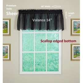 Today's Curtain Emelia Original Voile Valance 14", Black, 60" W x 14" L