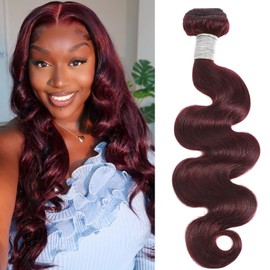 MOMOSHERO Burgundy Body Wave Bundle 14 Inch，12A Soft Real Hair 99j Dark Red Wine Colored Bundles, 100% Brazilian Human Hair Single Bundle Double Weft Hair Extension