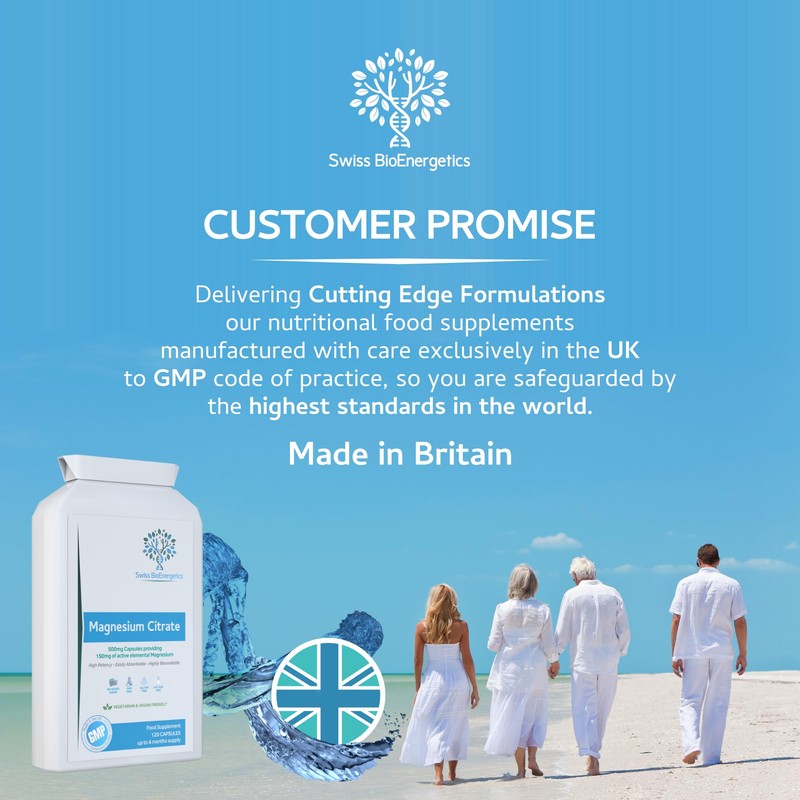 Magnesium Citrate 500mg 120 Capsules - Providing 150mg of Active