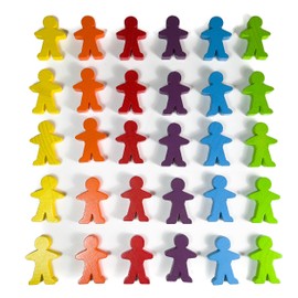 Spieltz Large Wooden Board Game Figures 5cm (35x50x10mm) (6 Colours - Rainbow: Yellow, Orange, Red, Purple, Light Blue, Light Green, Pack of 30)