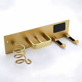 Hair Dryer Holder Hair Tool Organizer Metal Wall Mount (Gold)
