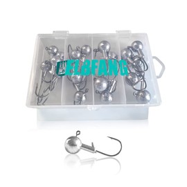 ELBFANG Jig Heads Set Size 3/0 | 12g | 14g | 18g | 21g I 20 Jig Hooks I Jig Head for Rubber Fish Zander I Artificial Bait Rubber Bait Fishing Accessories