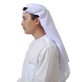 QYUU Mens Arab Keffiyeh Shemagh Desert Prince Head Wrap Scarf Middle Eastern Traditional Islamic Muslim Headwear (10# White), One Size
