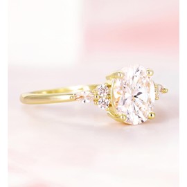 TIGRADE 3CT Engagement Ring Oval Cut Cubic Zirconia Marquise Round CZ Eternity Wedding Band for Women Size 3-12, Gold, Size 9