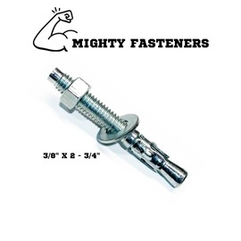 MIGHTY FASTENERS Zinc-Plated Steel Wedge Anchors, 3/8" X 2-3/4" - Heavy-Duty Mounting Bolts for Concrete - 25 Pack