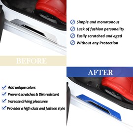 Daeiclru Car Door Sill Protector, Real Carbon Fiber Inner Door Sill Cover Scuff Plate Trim Sticker Compatible with Corvette C8 Stingray Z06 Z51 2020-2024, Door Sill Guard Trim Accessories (Blue)