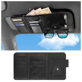 YGDMD Car Visor Organizer with Elasticated Straps & Zips,Multi-Pocket Car Sun Visor Organizer with Card Holder/Pen Holder for Cars/Sunglasses Holders,Essential Visors Accessories