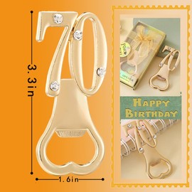 Baseo 24 pcs gold themed 70th birthday bottle openers favored for 70th anniversary wedding party gifts, 70th birthday party souvenirs or party decorations (Gold, 70 style)
