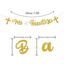 WeBenison Mi Bautizo Banner/Holy First Communion/Baby Shower/God Bless/Spanish My Bapstim Party Decoration Supplies - Gold Glitter