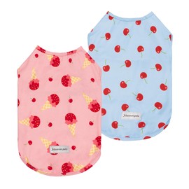 Fitwarm 2 Pack Ice Cream & Cherry UPF 50+ UV Sun Protection Dog Shirt, Lightweight Cooling Vest, Quick Dry Summer Clothes for Small Dogs Girl, Pet Outfit, Pink, Light Sky Blue, Small