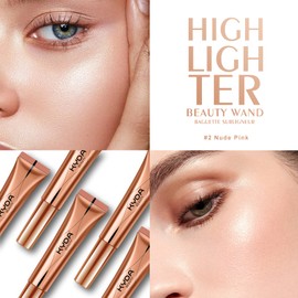 KYDA Highlighter Beauty Wall, Liquid Face Touch Illuminator with Pillow Applicator, Long Lasting Natural Shimmer Silky Cream Highlighter Bronzer Makeup, 0.6fl.oz-02 Nude Pink