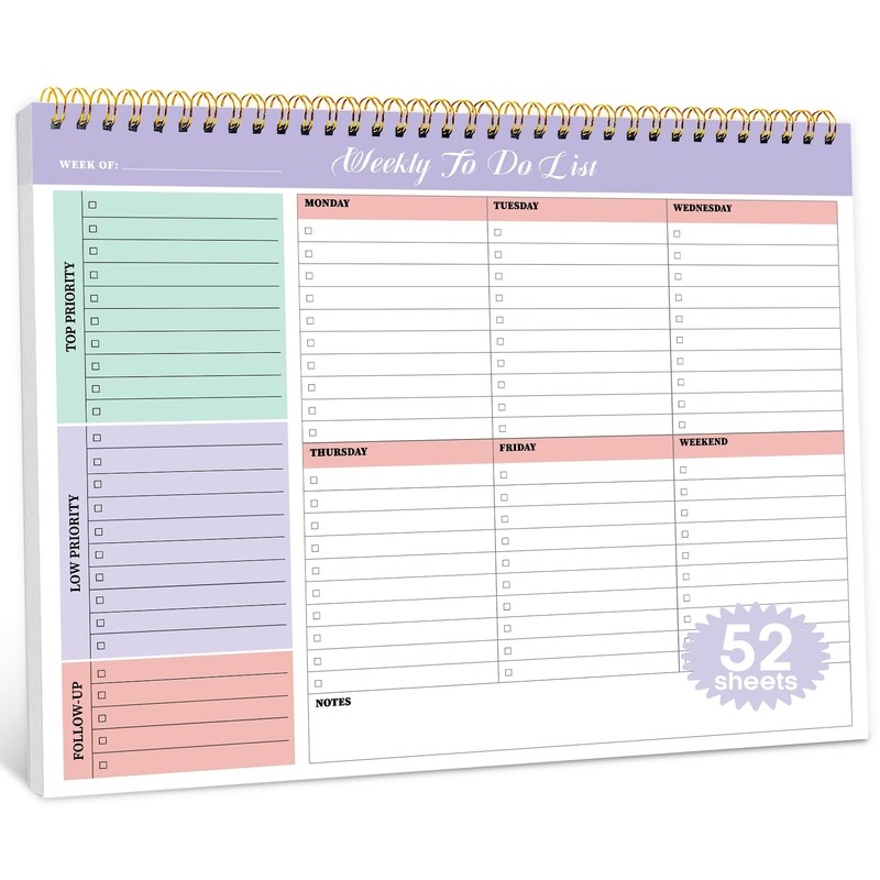 Taja Weekly To Do List Notepad with 52 Undated Sheets（8.5"×11"）-