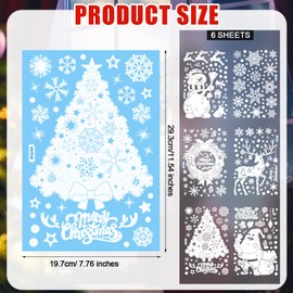 6 Sheet Christmas Window Clings, Christmas Window Stickers Christmas Tree Santa Claus Snowman Snowflakes Pattern Xmas Window Clings Decals Easy to Stick(White)
