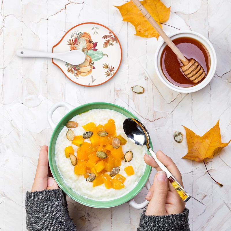2 Pcs 4.7 Inch Fall Thanksgiving Ceramic Spoon Rest Autumn