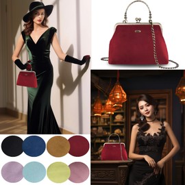 Abuyall Floral Top Handle Handbag Chain Strap Women Kiss Lock Canvas Frame Shoulder Bag, Red-lace