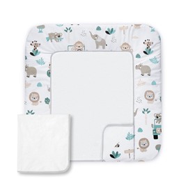 Balbina Cotton Changing Table Mat, Washable Mat for Swaddling, Changing Mat with Interchangeable Terry Cloth Cover, Durable and Robust, 70 x 60 cm, Cars in the Zoo