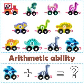 Montessori Wooden Dinosaur Train Set,Toddler Toys for 2 3 4 5 Year Old Boys,Educational Toys for 2 3 4 5 Year Old Boys,Montessori Car Toys for Kids Gifts