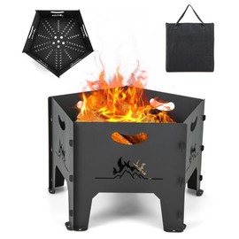 Giantex Portable Fire Pit for Outside - 19" Collapsible Wood Burning Fire Pits, Outdoor Plug Fire Pit w/Carrying Bag, Pentagon Fire Bowl, Heavy Duty Firepit Stove for Camping, Backyard, Patio, Black