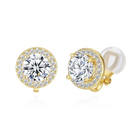 YOQUCOL Bright 8MM Cubic Zirconia Crystal Clip On Stud Earrings Round Gold Non Pierced Earrings For Women