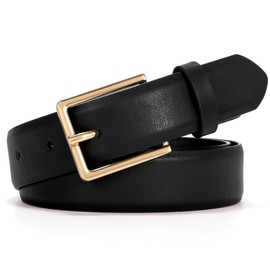 VONMELLI Women's Belt for Jean Dress, Black Leather Belt for Women Fashion Ladies Belt with Fashion Bright Gold Buckle Fit for Waist Size 32''-37''